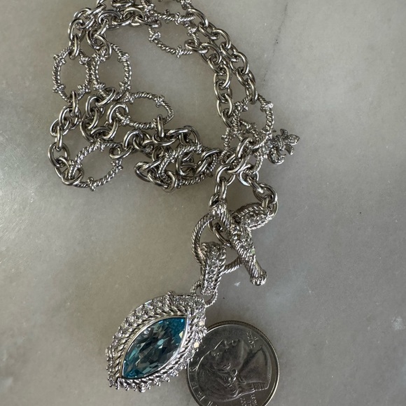 Judith Ripka SS and blue quartz 18 inch necklace . - Picture 7 of 15